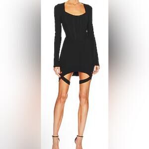 New DION LEE Corset Mini Dress in Black Cotton - Sz 4 FIRE